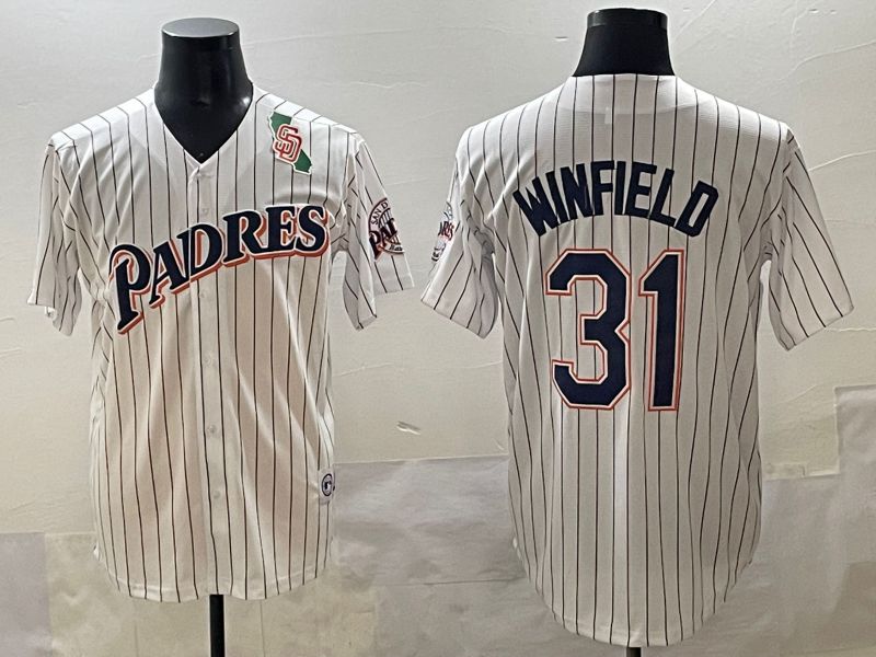 Men 2025 San Diego Padres #31 Winfield White Stripe Throwback Game Nike MLB Jersey style 6->san diego padres->MLB Jersey